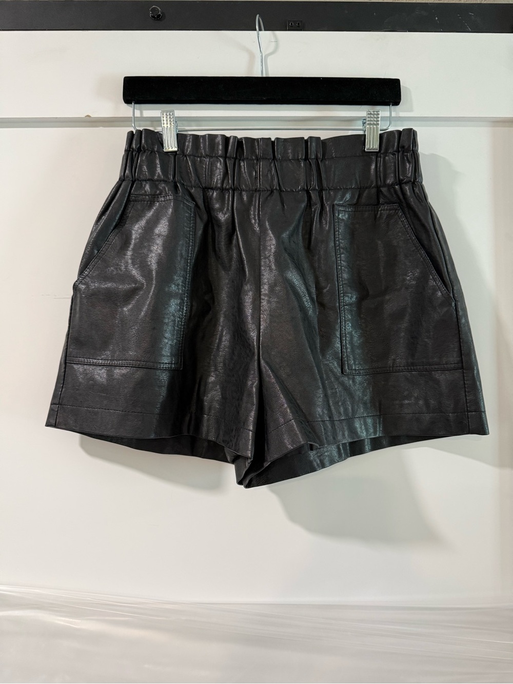 High-Waist Black Faux Leather Women's Shorts